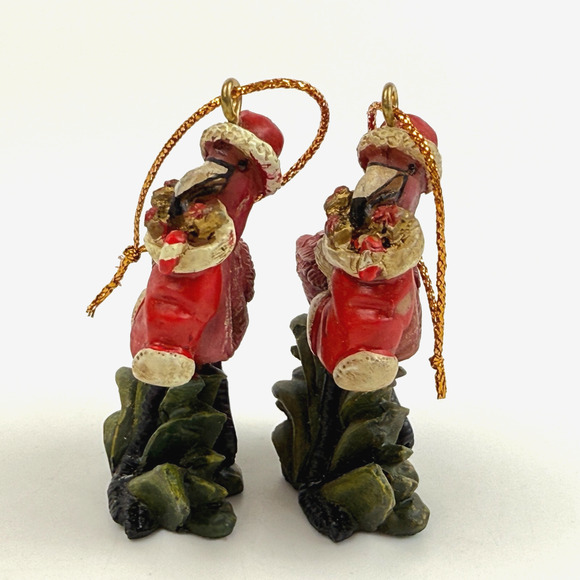 Rick Rowley 2 Pink Flamingo Santa Hat Ornament Made In USA Christmas Holiday - Picture 2 of 11